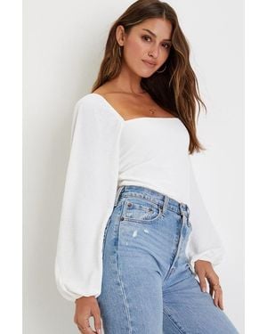 Lulus Abundance Of Love Textured Long Sleeve Tie-Back Bodysuit - White