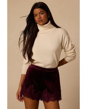 Lulus Marylou Plum Velvet Lace-Trimmed Shorts - Purple