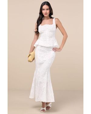 Extro & Vert Bella Embroidered High-Rise Maxi Skirt - Natural