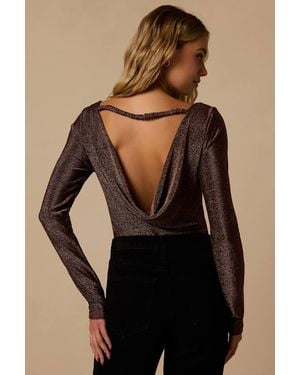 Lulus Glimmer Sparkly Copper Long Sleeve Bodysuit - Black