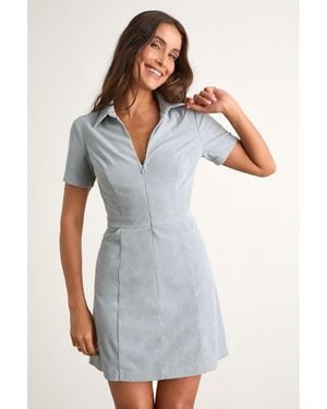 Lulus Go-Getter Corduroy Mini Dress With Pockets - Gray