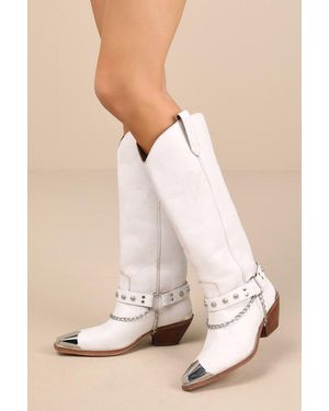 Matisse Brazen Distressed Studded Chain Knee-High Boots - Natural