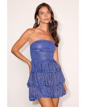 Lulus Bretta Lurex Pleated Tiered Mini Dress - Blue