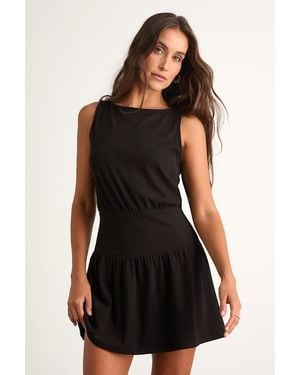 Lulus Junie Ribbed Knit Boat Neck Mini Dress - Black