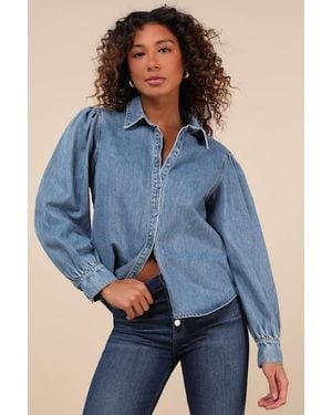 Lulus Notoriously Chic Medium Wash Denim Button-Up Top - Blue