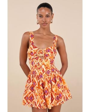 Lulus Luniper Multi Boho Print Basque Waist Romper - Orange