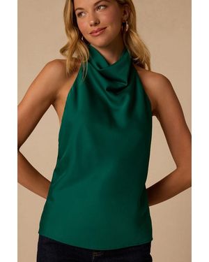 Lulus Chic Event Emerald Satin Cowl Backless Halter Top - Green