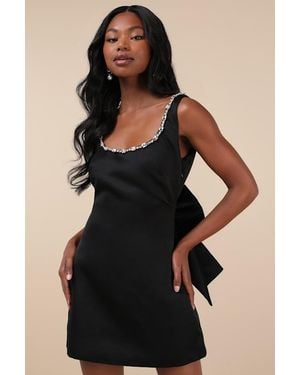 The Frolic Cloe Rhinestone Backless Bow Mini Dress - Black