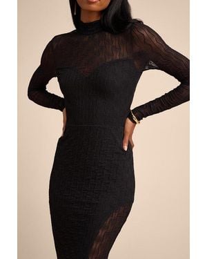 Lulus Callaway Textured Mock Neck Maxi Dress - Black