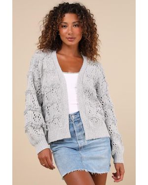 Lulus Cutest Coziness Textured Balloon Sleeve Cardigan Jumper - White