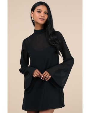Lulus Perfected Charm Bell Sleeve Mini Shift Dress - Black