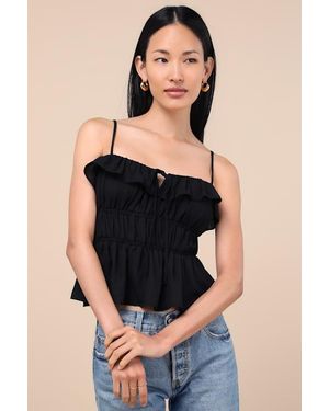 Lulus Nicolet Tie-Front Peplum Cami Top - Black