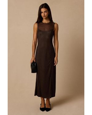 Lulus Maude Dot Mesh Midi Dress - Brown