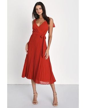 Lulus Charming Connection Pleated Tie-Strap Midi Dress - Red