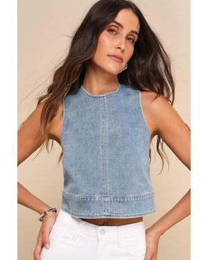 Lulus Popular Cutie Light Wash Denim Sleeveless Crop Top - Blue