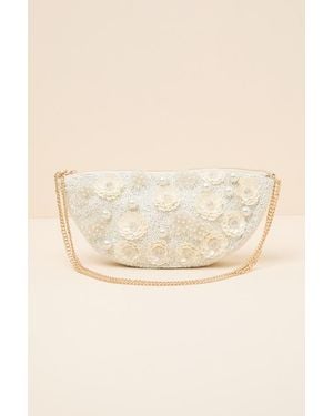 Lulus Eira Beaded Pearl Floral Shoulder Bag - Natural