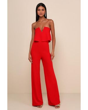 Lulus Power Of Love Strapless Jumpsuit - Red