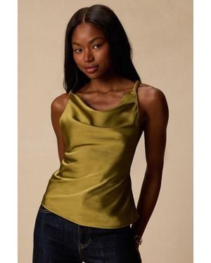 Lulus Ariel Satin Cowl Neck Tank Top - Green