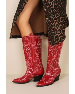 Billini Zaine Garnet Shine Mid-Calf Western Boots - Red