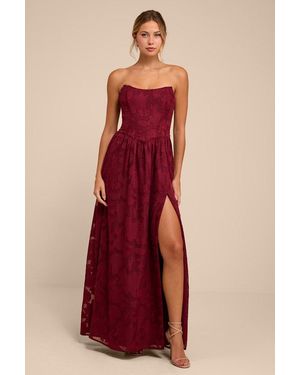 Lulus Kalila Floral Burnout Strapless Maxi Dress - Red
