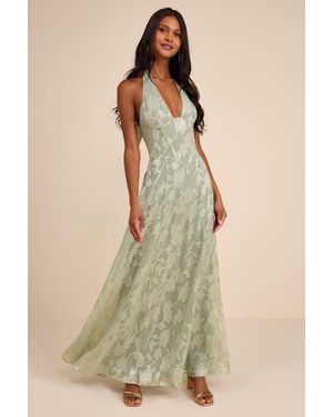 Lulus Maira Sage Floral Burnout Halter Maxi Dress - Green