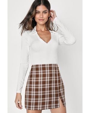 Lulus Cutest Lesson Plaid High-Rise Mini Skirt - White