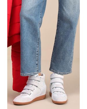 Steve Madden Mustang Suede High-Top Wedge Trainers - White