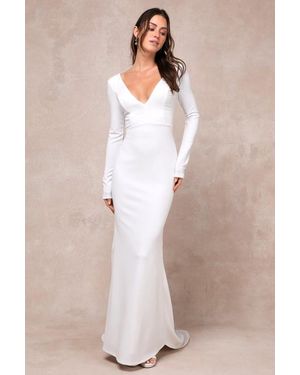 Lulus Extravagant Love Backless Long Sleeve Ruched Maxi Dress - Natural