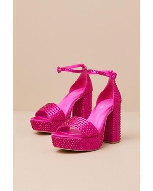 D'Amelio Footwear Mayvinna Ultra Rhinestone Platform Ankle Strap Sandals - Pink
