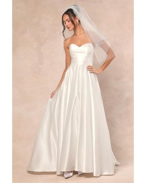 Lulus Khalida Satin Pleated Strapless Gown - Natural