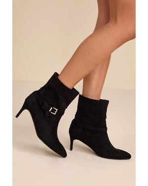 Lulus Jonelle Suede Buckle High Heel Booties - Black