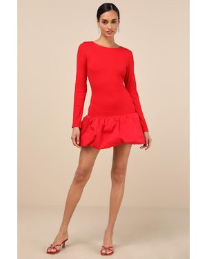 Lulus Ideal Approach Long Sleeve Mini Dress - Red