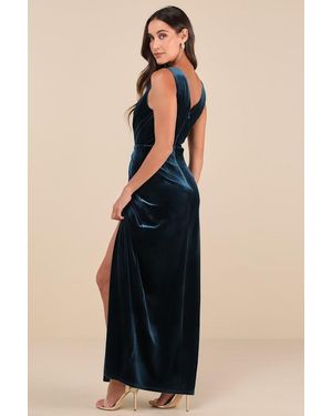 maxi flutter sleeve dress Women's Fate Finds a Way Blue Multi Floral V-Neck Flutter Sleeve Maxi Dress | Size: S