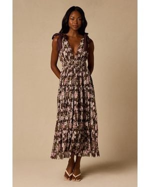 Lulus Marmara Multi Floral Textured Midi Dress - Natural