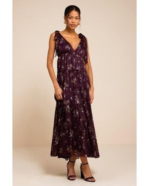 Lulus Daylin Plum Floral Tie-Strap Midi Dress - Purple