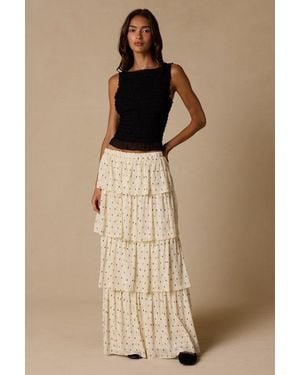 Lulus Deedee Polka Dot Tiered Maxi Skirt - Natural