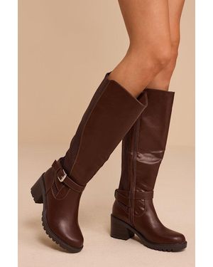 Lulus Larchmont Buckle Knee-High Boots - Brown