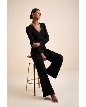 Lulus Celebrating Romance Long Sleeve Wide-Leg Jumpsuit - Black