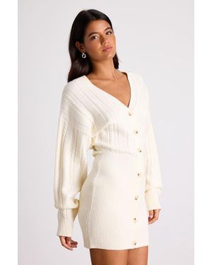 Lulus Bowyn Cable Knit Button-Front Sweater Mini Dress - Natural