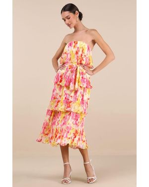 Lulus Nessa And Abstract Plisse Tiered Midi Dress - Pink