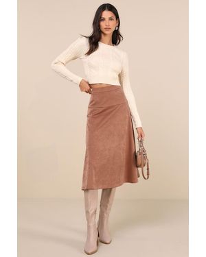 Lulus Flawless Composure Suede High-Waisted Midi Skirt - Natural