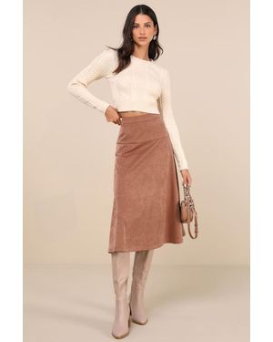 Lulus Flawless Composure Suede High-Waisted Midi Skirt - Natural