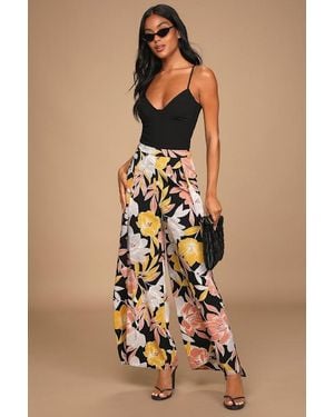 Lulus Blissful Vacay Floral Print Side Slit Pants - Natural