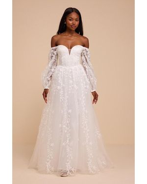 Lulus Inga Off-The-Shoulder Tulle Maxi Dress - Natural