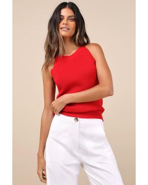 Lulus Staycation Sweetie Knit High Neck Tank Top - Red