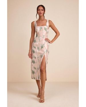 Lulus Diani Blush Abstract Jacquard Column Midi Dress - Natural