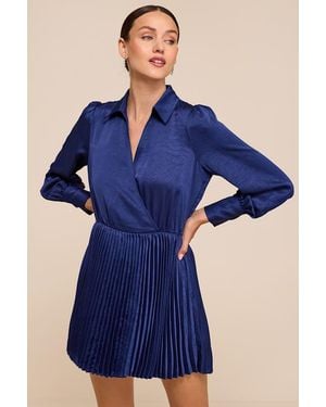 Lulus Marguerite Satin Pleated Mini Dress - Blue