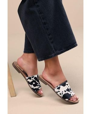 Dingo Tabby Cow Calf Hair Slide Sandals - Natural