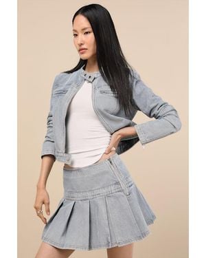 Lulus Khine Light Wash Denim Pleated Low-Rise Mini Skirt - Natural