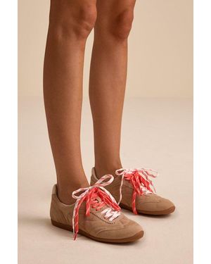 Dolce Vita Laini Camel Suede Leather Lace-Up Trainers - Pink